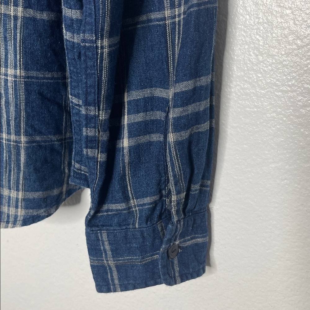 Denim & Supply Ralph Lauren Shirt Men's Large Linen Blend Blue Plaid Button Up - Picture 6 of 6